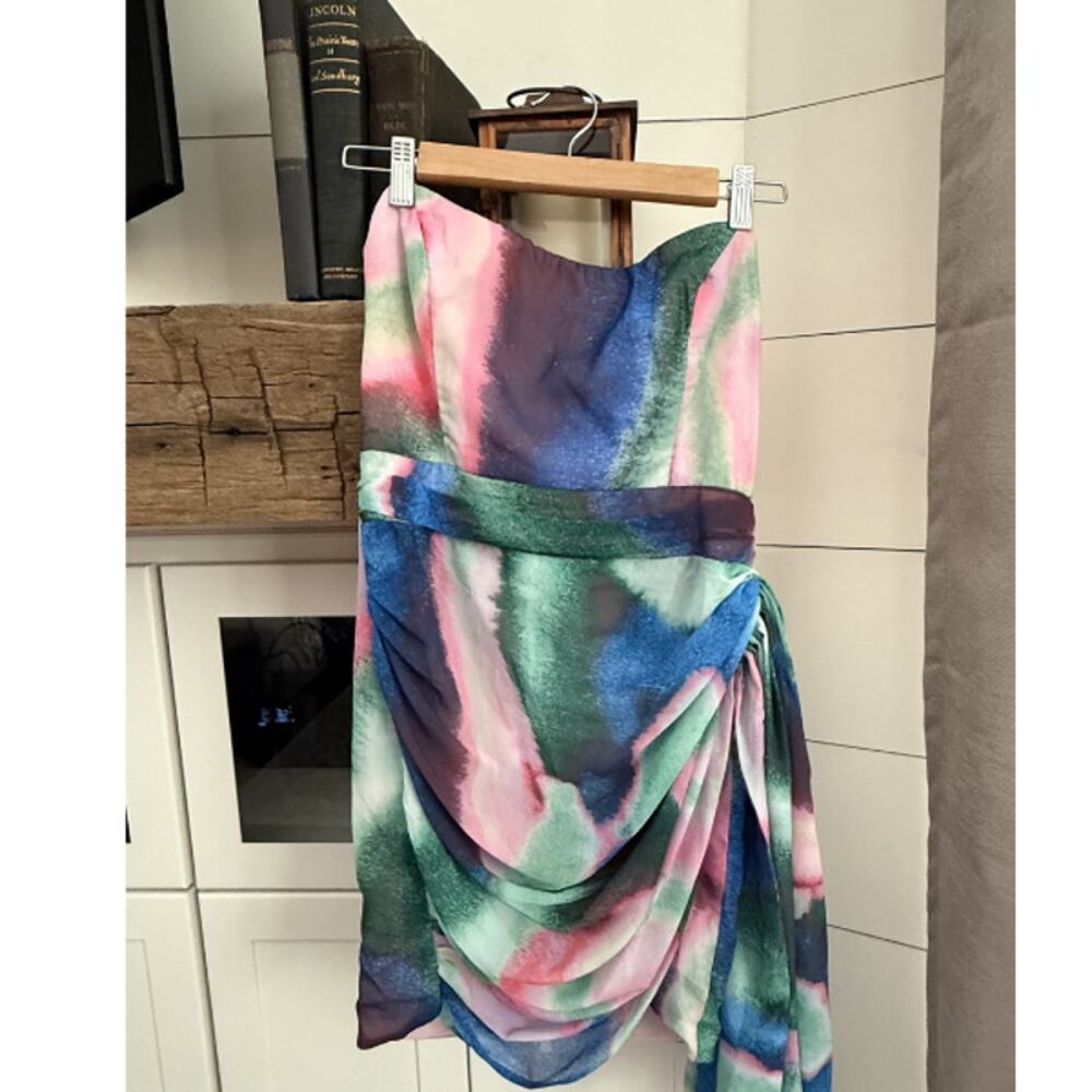 Sage + Paige Watercolor Strapless Ruched Mini Dress Multicolor Size M